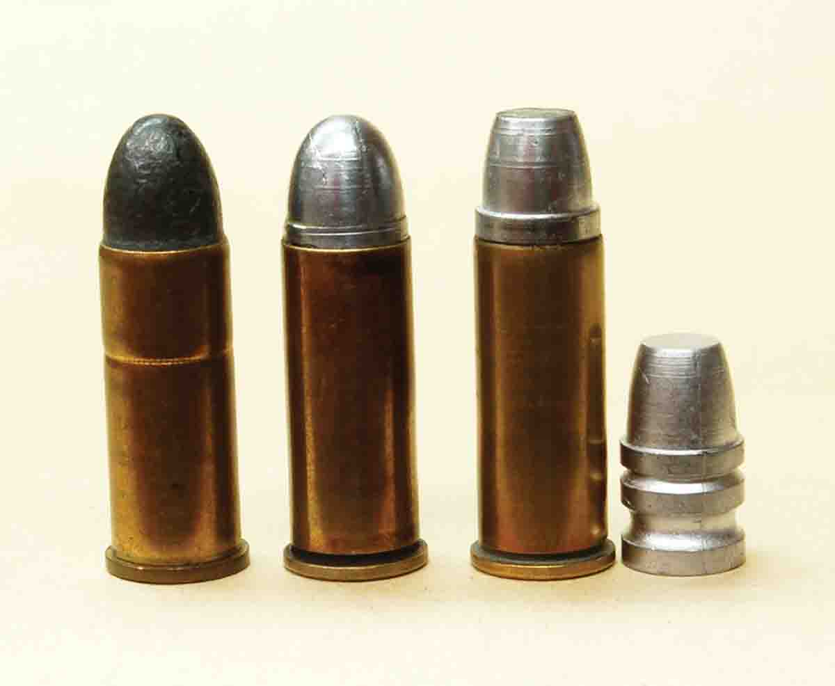 From left, popular .44 Special loads include the original 246-grain factory round, a handload with Lyman bullet 429383 to duplicate the original and a handload using the classic Lyman/Keith bullet 429421.